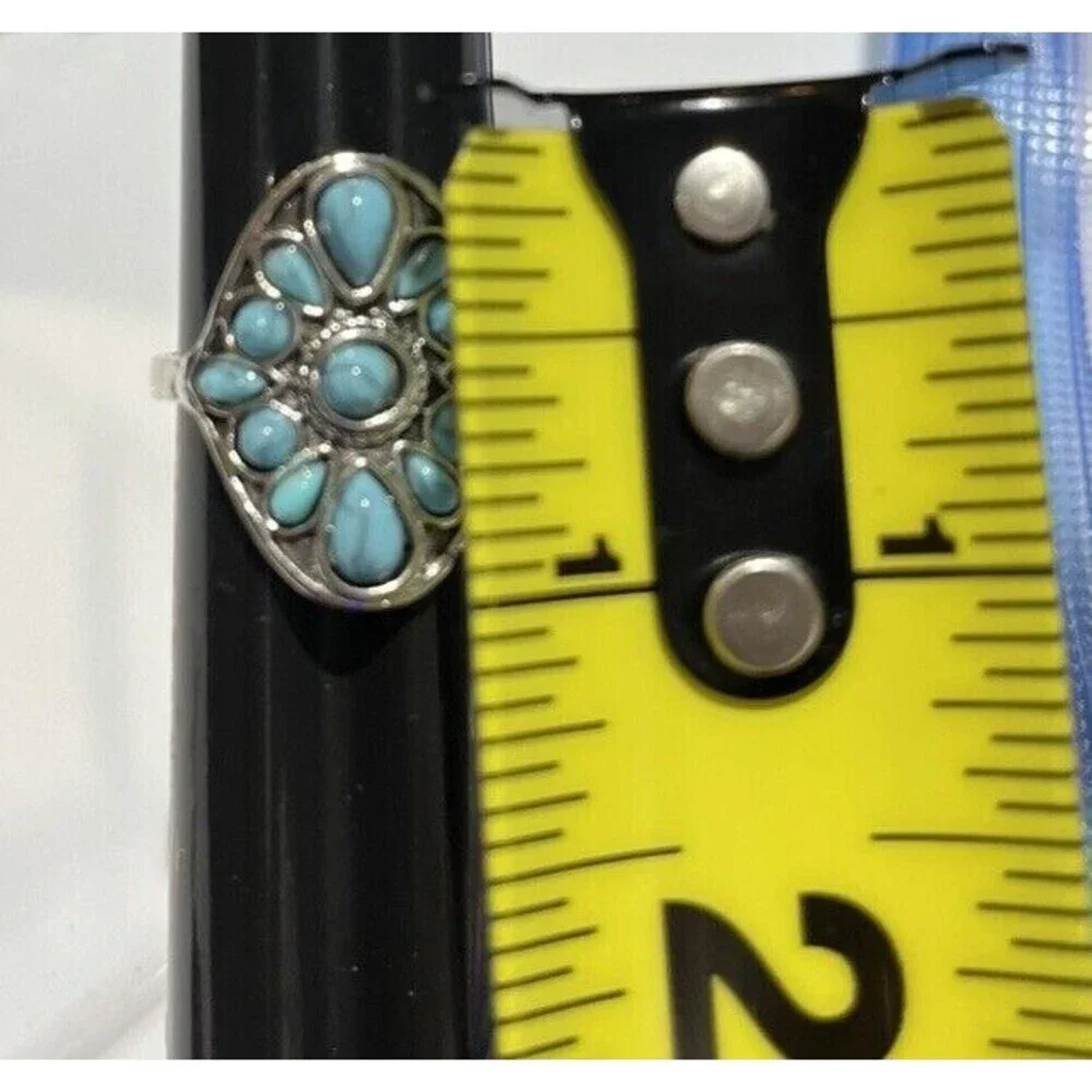 Cocktail Costume Rings Lot Of 2 Silver Tone Rhinestones Faux Turquoise Sz 9/9.25